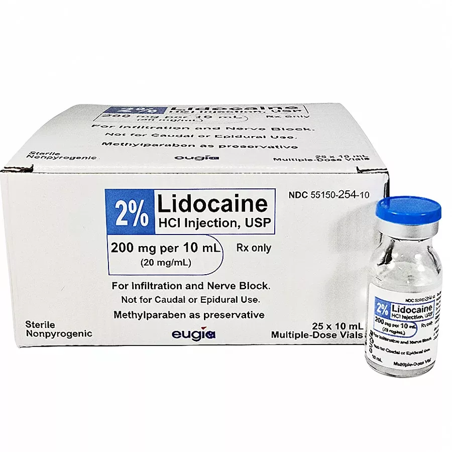 Lidocaine 2% HCL for Injection 10 mL Mutli Dose Vials, 25 Pack(Rx)