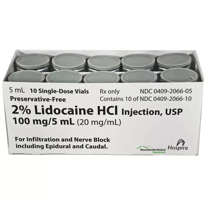 Lidocaine 2% Injection 5 mL Single Dose Glass Vial by Pfizer 10/Pack (Rx)