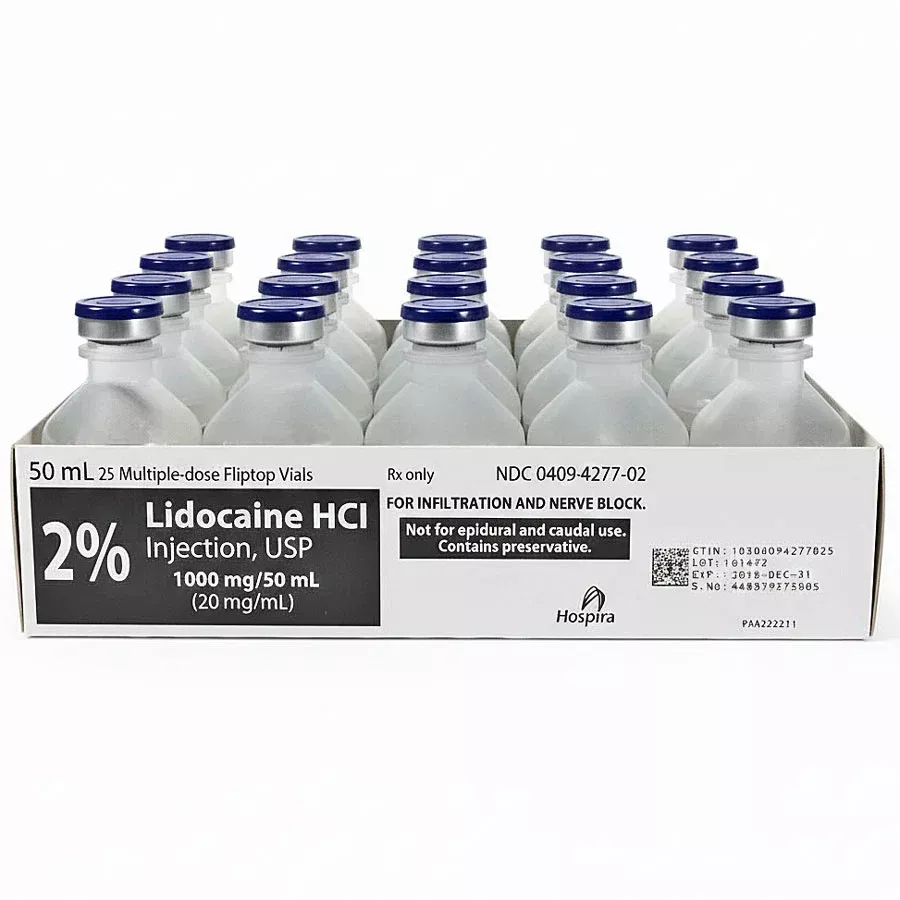 Lidocaine 2% Injection 50 mL Multiple-Dose Vials Hospira 25/Pack (Rx) Exp 12/31/26