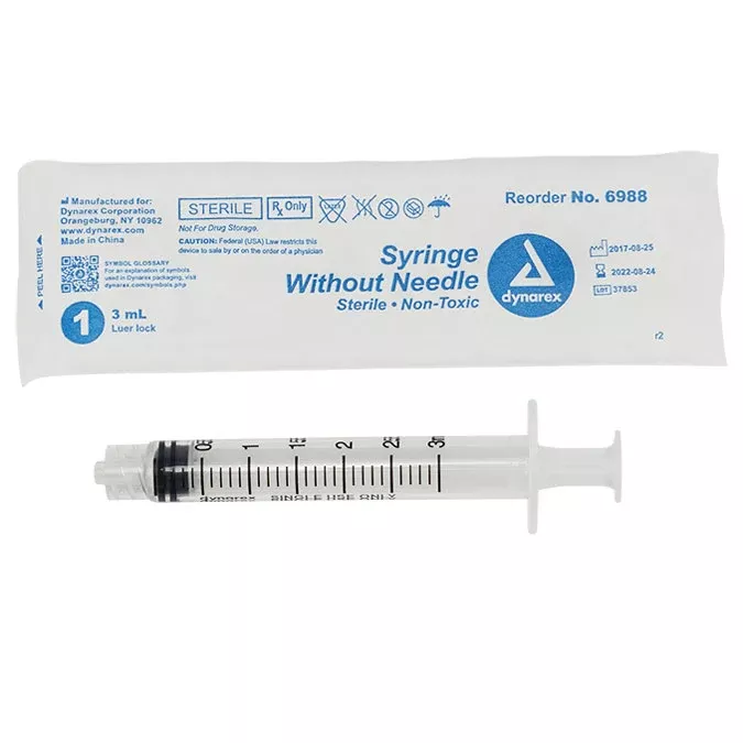 Luer Lock Syringes 3 mL without Needle, 100/Box