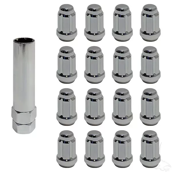 Lug Nut Set of 16, Hexagon Socket Key, Chrome, Standard 1/2″-20