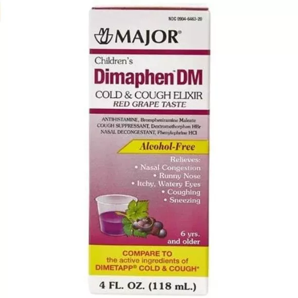 Major Dimaphen DM Children's Cold & Cough Elixir, Grape Flavor 4 oz.