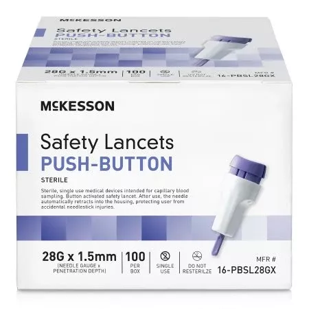 McKesson Safety Lancet 28 Gauge Retractable Push Button Activation Finger