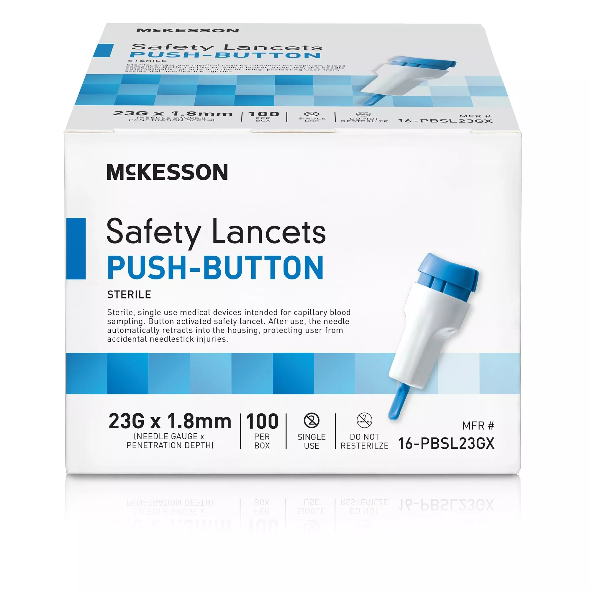 McKesson Safety Lancets 23G Push-Button – 100 Count