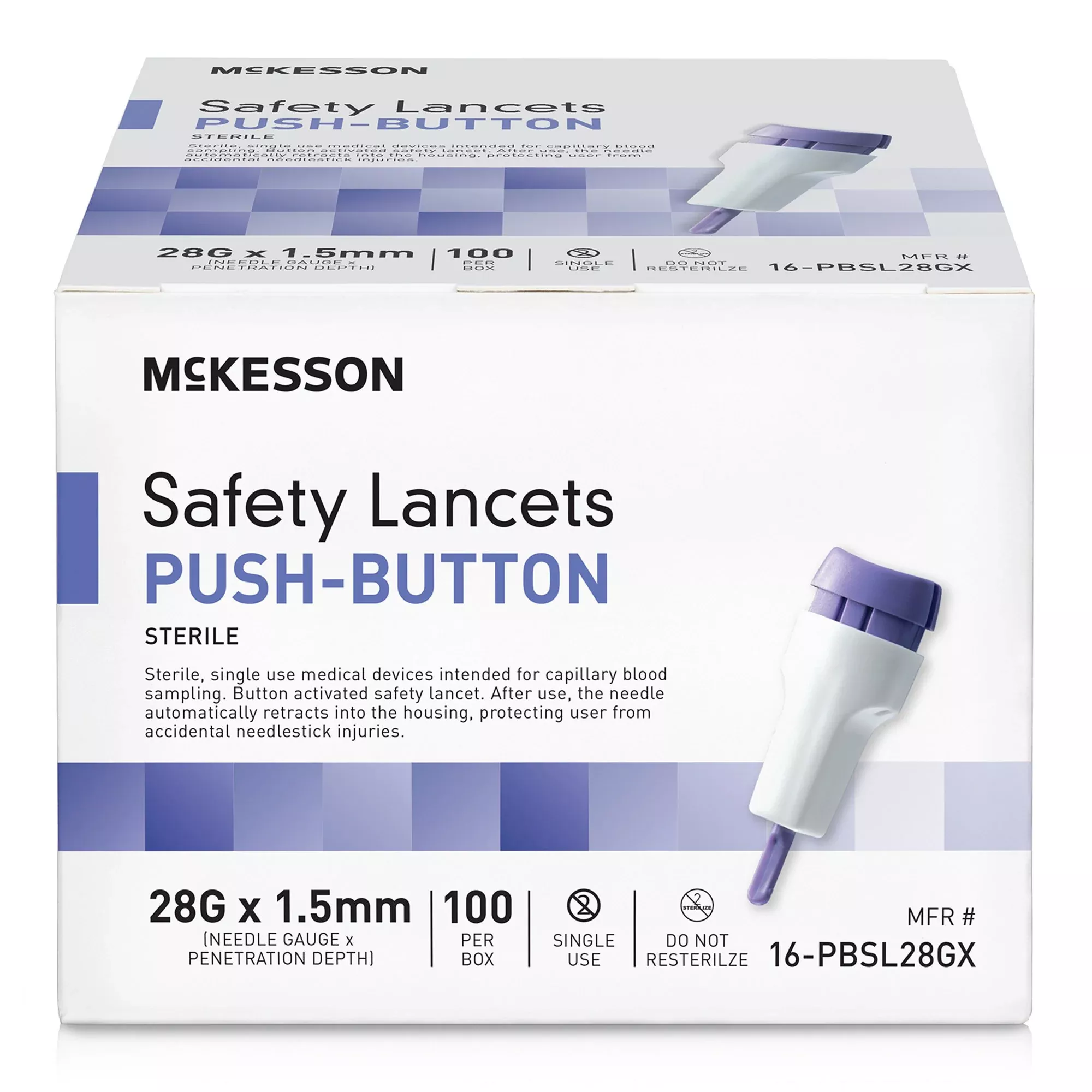 McKesson Safety Lancets 28G Push-Button – 100 Count
