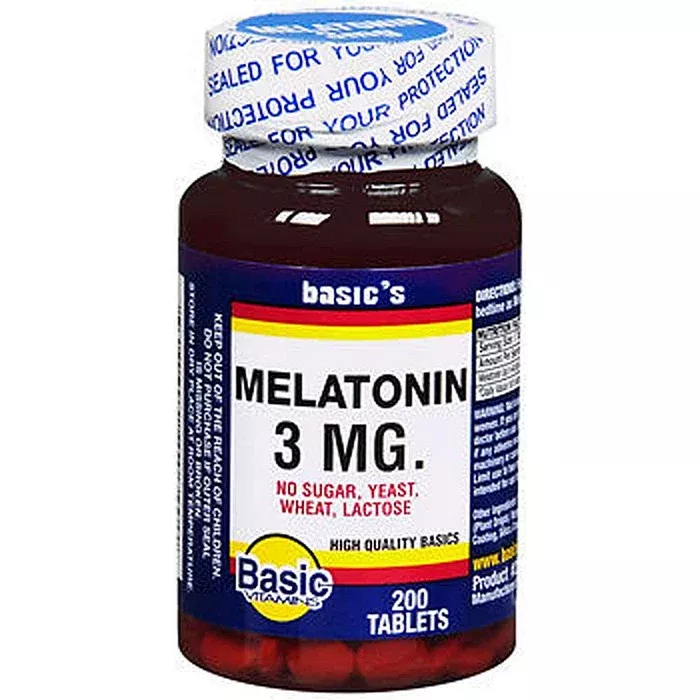 Melatonin 3 mg Sleep Aid by Basic Vitamins 200 Count