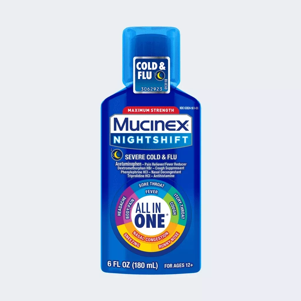 Mucinex Nightshift Maximum Strength All in One, Severe Cold and Flu 6 fl oz