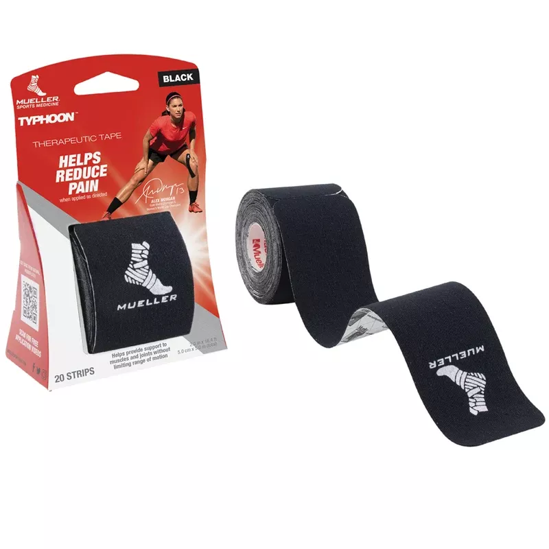 Mueller Typhoon Kinesiology Therapeutic Tape, Pre-Cut Strips, Black, 20 Count