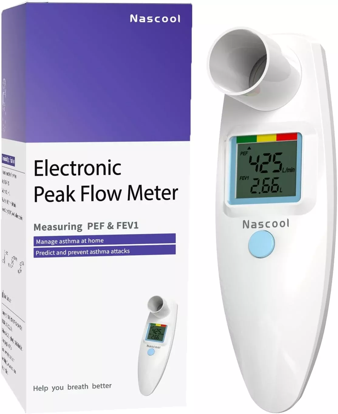 Nascool Digital Peak Flow Meter, Portable Lung Monitor