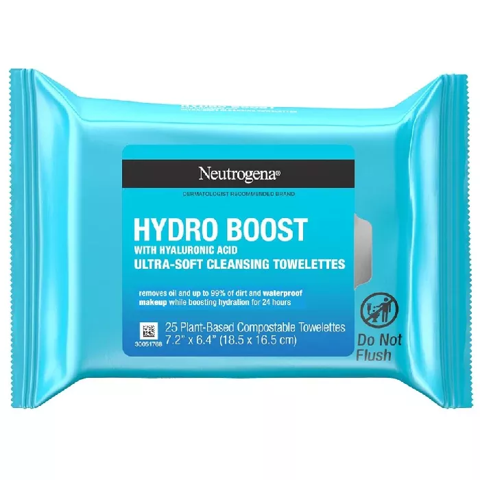 Neutrogena Hydro Boost Facial Cleansing Towelettes Hydrating Makeup Remover Face Wipes 25-Pack
