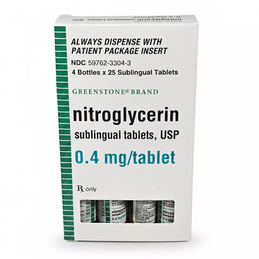 Nitroglycerin Sublingual Tablets 0.4 mg, 4 Bottles x 25/Bottle 100 Count (Rx)