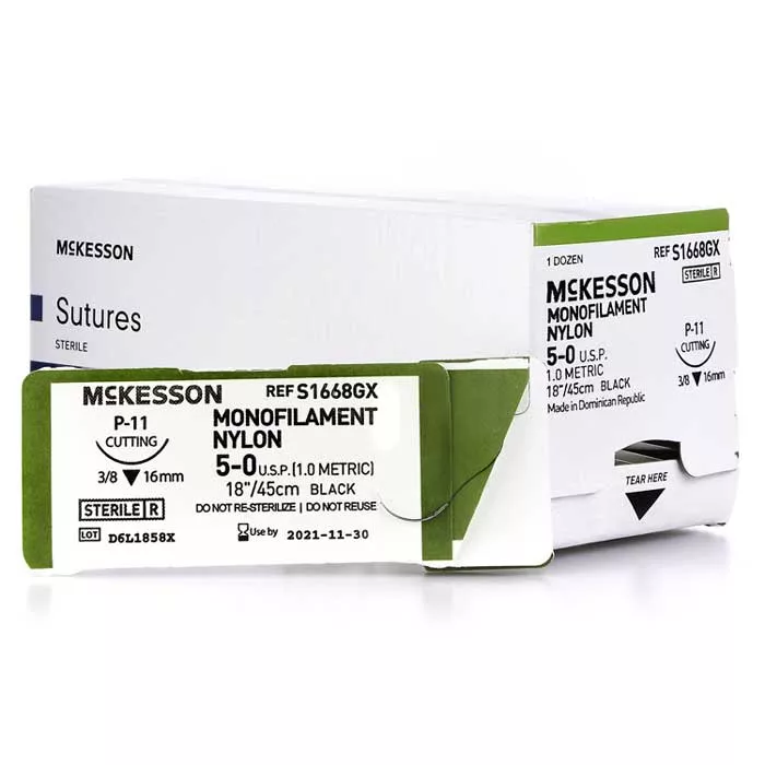 Nylon Suture with P-11 Needle Non-Absorbable 3/8 Circle Precision Reverse Cutting, Monofilament