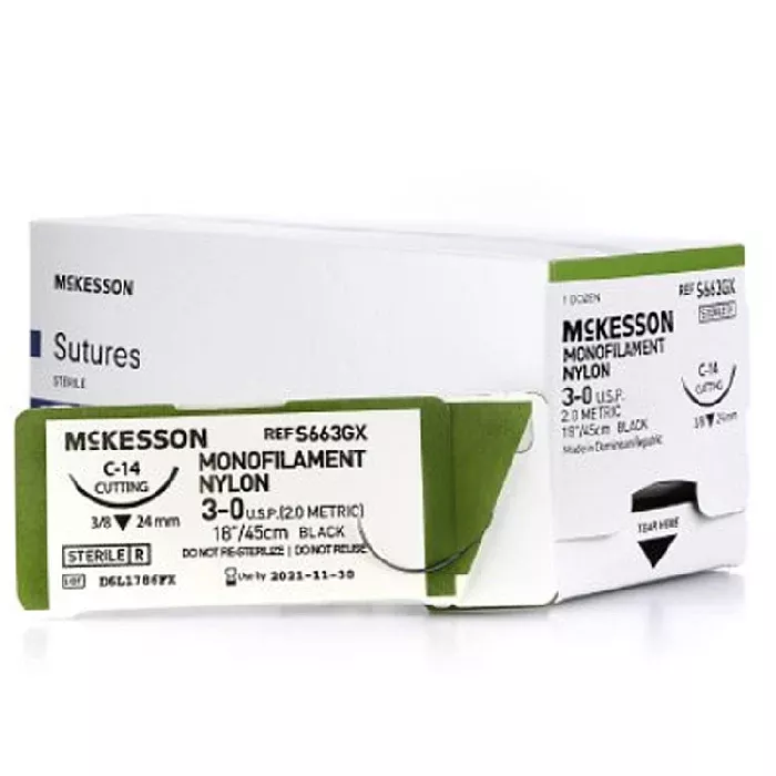 Nylon Sutures Non-Absorbable with Needle 3/8 Circle Reverse Cutting Needle C-14 Monofilament