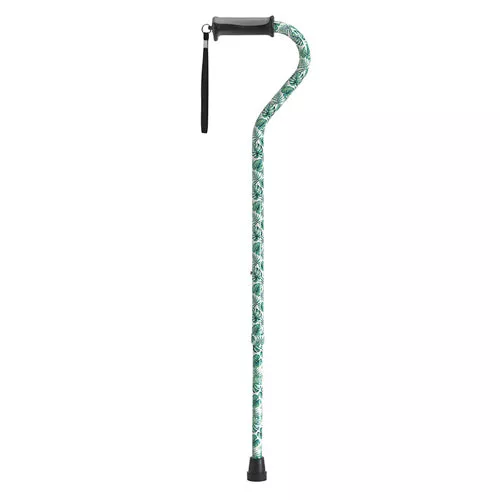 Offset Cane with Gel Grip Green Leaves