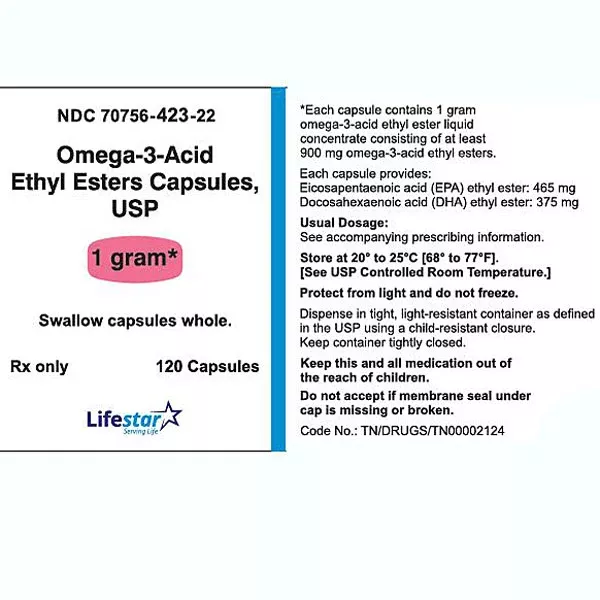 Omega-3-Acid Ethyl Esters Capsules 1 gram by Lifestar 120 Count (RX)