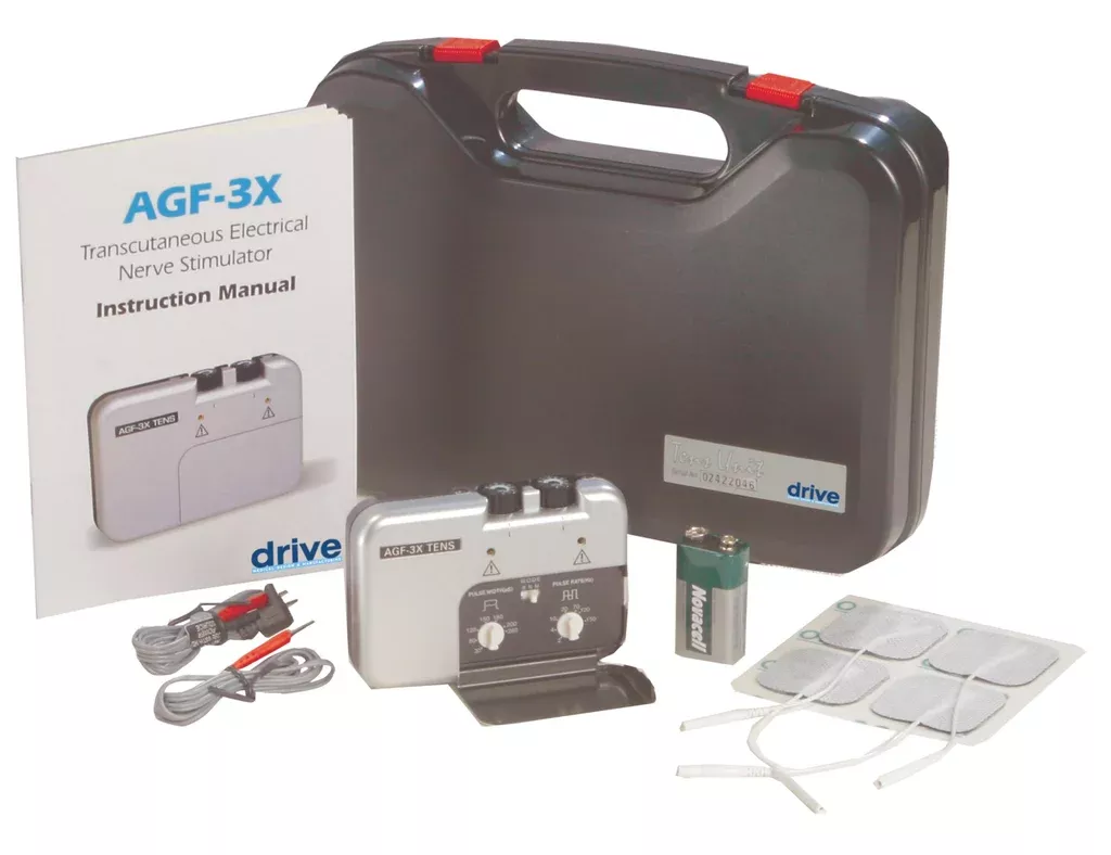 Portable Dual Channel 3 Mode TENS Unit with Electrodes and Carry Case