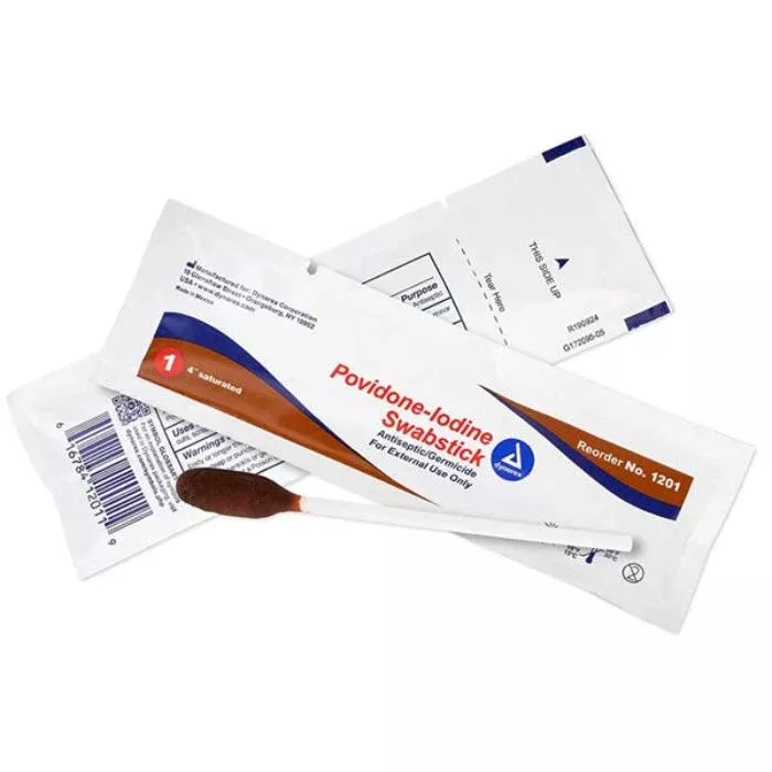 Povidone Iodine Swabsticks, Individual Packets 50/Box