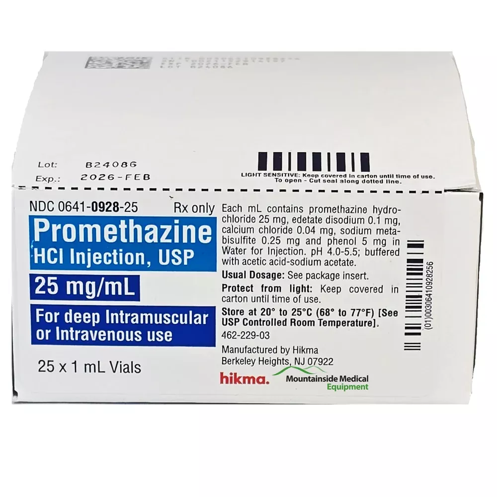 Promethazine HCL for Injection 25 mg Single-Dose Vials 1 mL x 25/Tray (Rx)