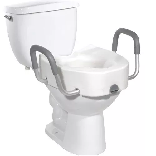 Raised Toilet Seat, Elongated with Removable Arms