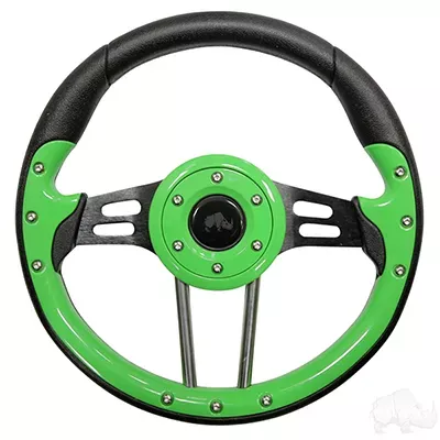 RHOX Steering Wheel, Aviator 4 Lime Green Grip/Black Spokes 13″ Diameter