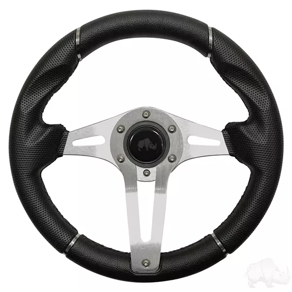 RHOX Steering Wheel, Challenger Black Grip/Brushed Aluminum Spokes 13″ Diameter