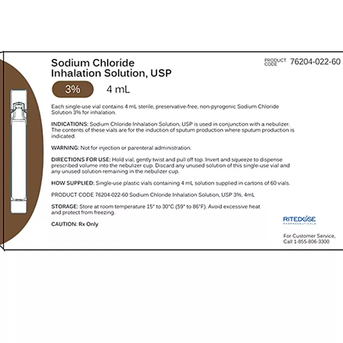 Ritedose Sodium Chloride 0.9% Inhalation Solution 3%, 4mL x 60 Vials Per Carton