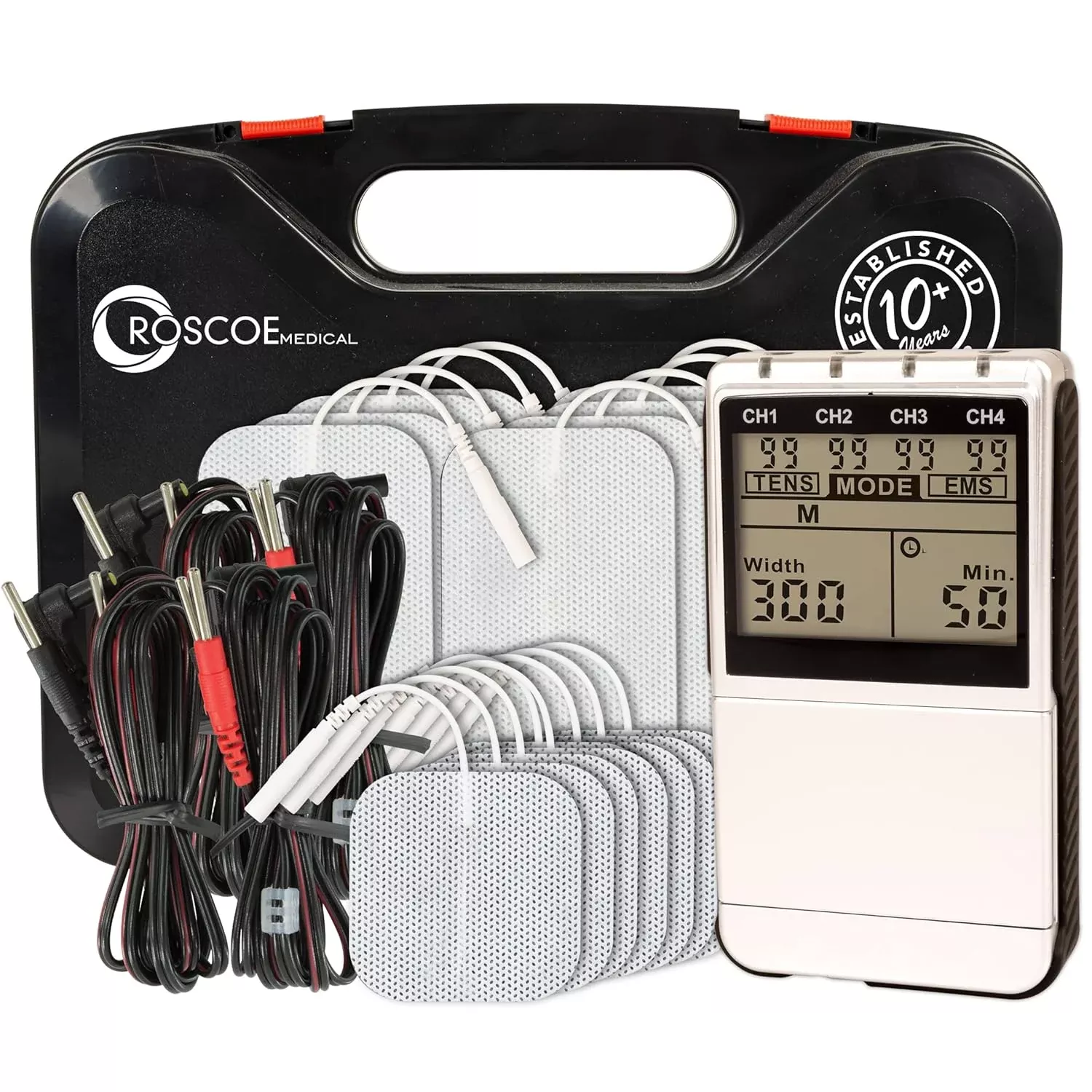 Roscoe Medical TENS & EMS Muscle Stimulator – 4 Channel OTC Unit
