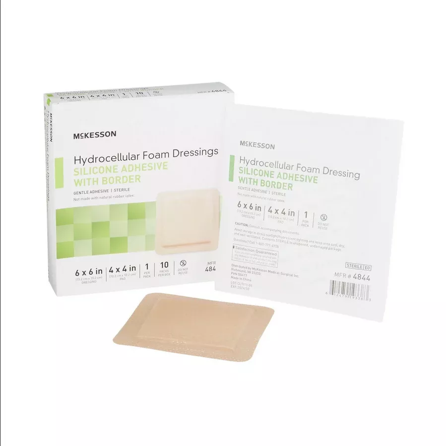 Silicone Bordered 5-Layer Foam Wound Dressing, 6 X 6 Inch Square
