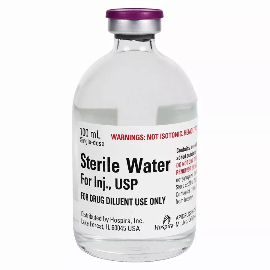 Sterile Water for Injection 100 mL Glass Vials, 25/Tray (Rx)