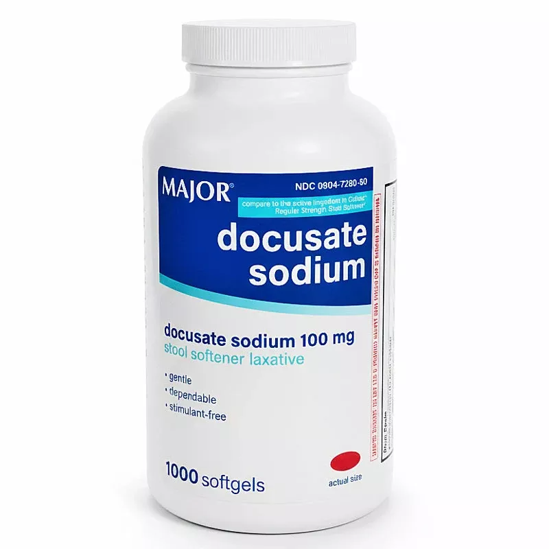 Stool Softener Laxative Docusate Sodium 100 mg, Bulk Bottle 1000 Softgels