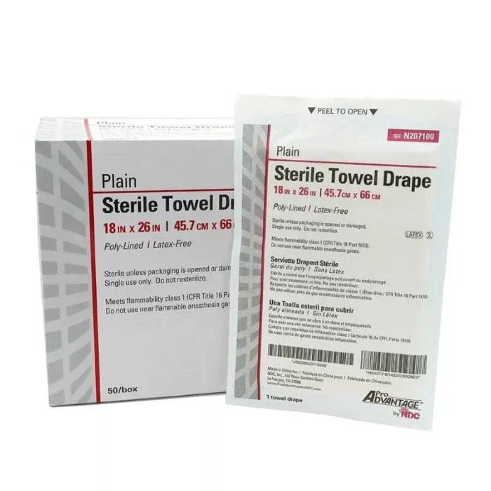 Surgical Drape Towels, Sterile Plain, Non-Fenestrated 18" x 26", 50/Box