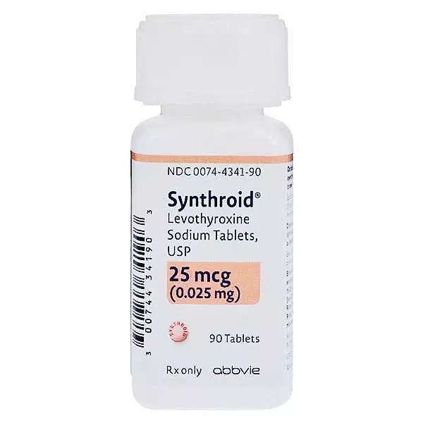 Synthroid Levothyroxine Sodium 25 mcg Tablets 90 Count (RX)
