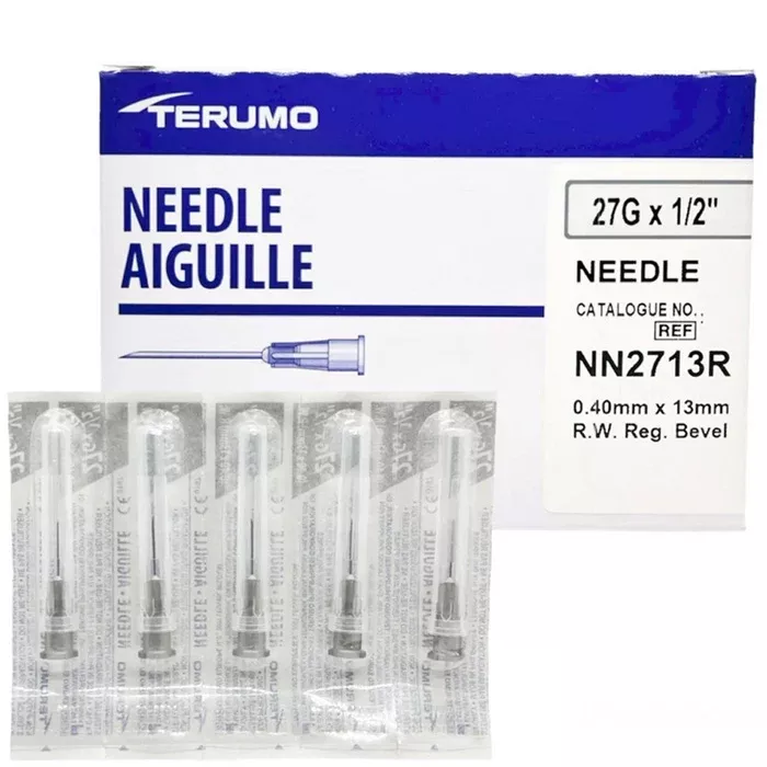 Terumo Hypodermic Needles 27g x 1/2" Gray Conventional Needles 100/Box