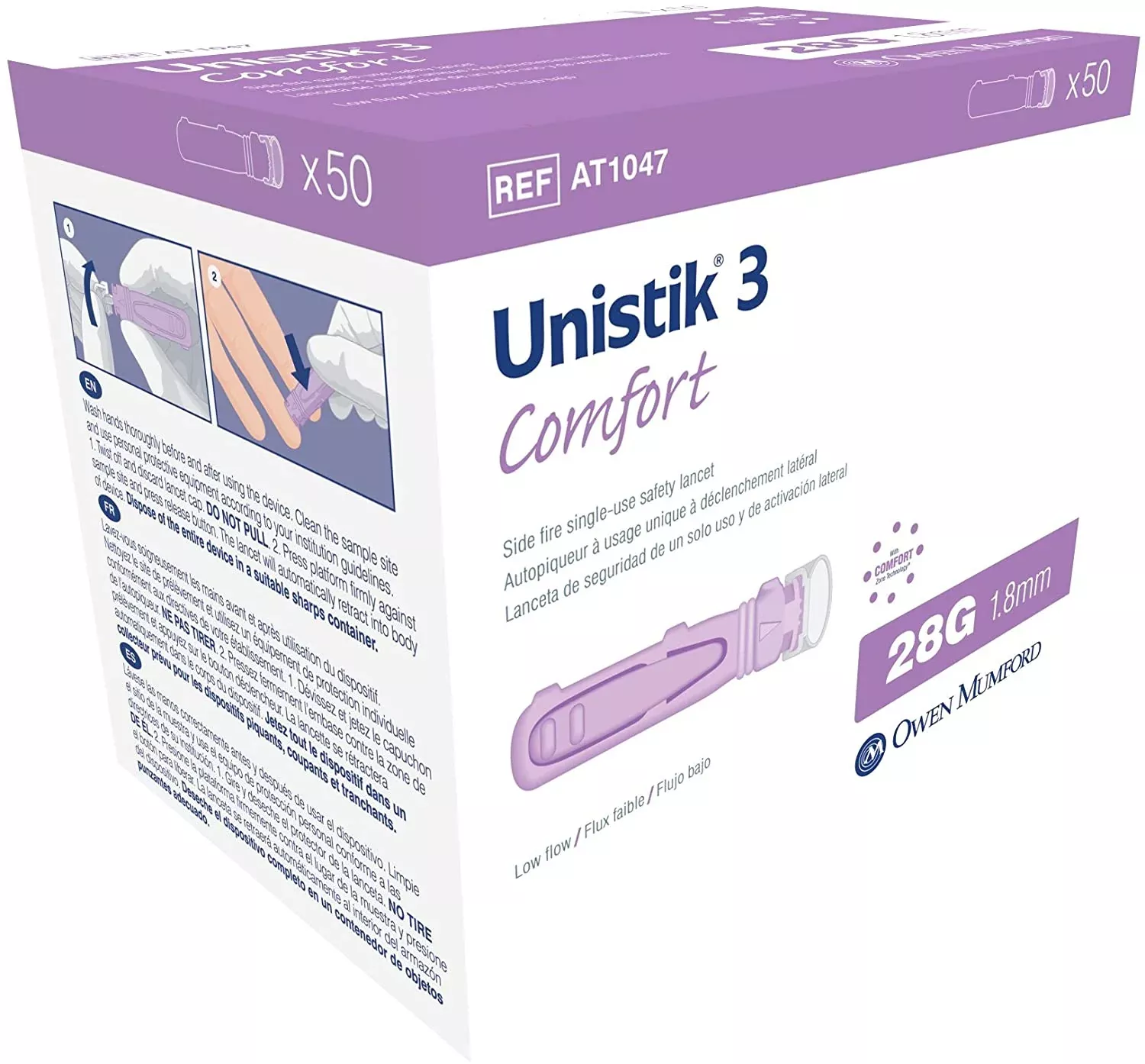 Unistik 3 Comfort Safety Lancets 28G x 1.8mm, 50 count