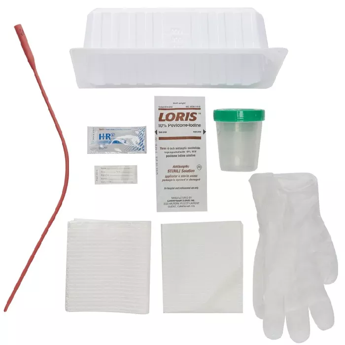 Urethral Intermittent Catheter Tray with 14 Fr. Red Rubber Catheter