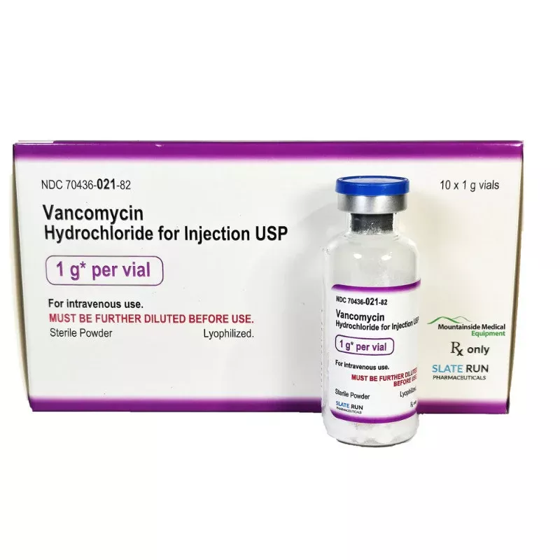 Vancomycin Injection 1 gram Vial, Preservative Free 10/Box (RX)