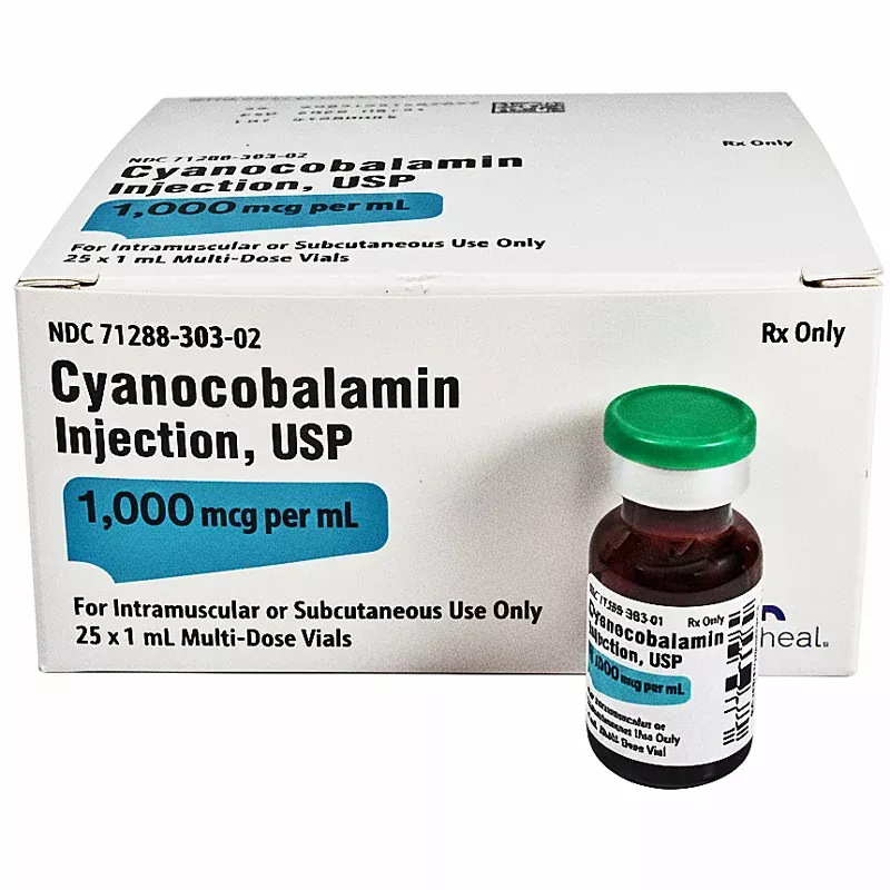 Vitamin B12 Injection Cyanocobalamin Shot 1000 mcg Multiple Dose 1 mL Vials x 25/Tray (Rx)