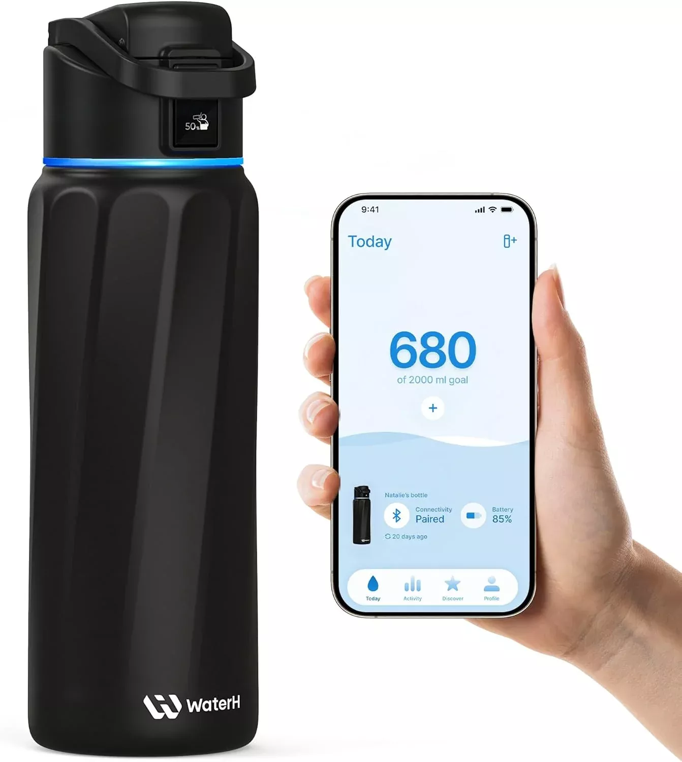 WATERH BOOST Smart Water Bottle Stainless Steel Hydration Tracker 32oz [Bluetooth]