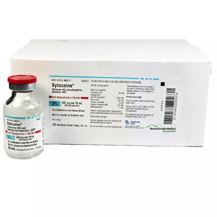 Xylocaine 2% with Epinephrine 1:100,000 Injection Multiple Dose Vial 20 mL, 25/Pack (Rx)